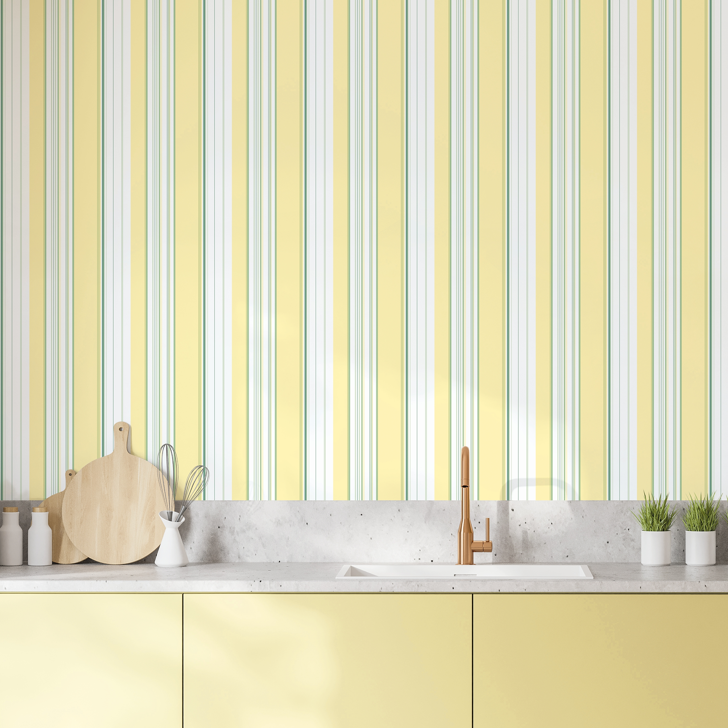 Papel pintado vinilo geométrico listones amarillo