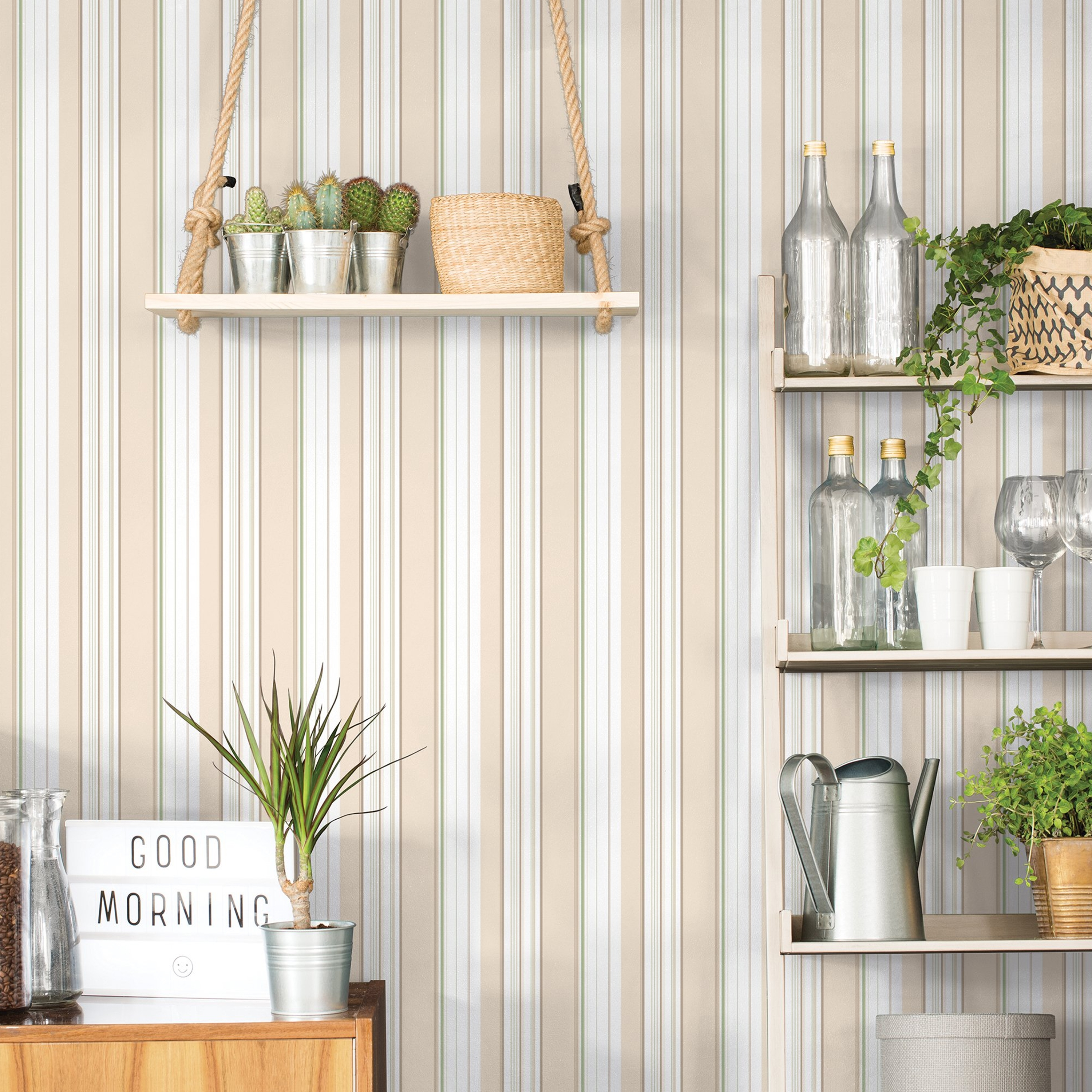 Papel pintado vinilo geométrico listones beige