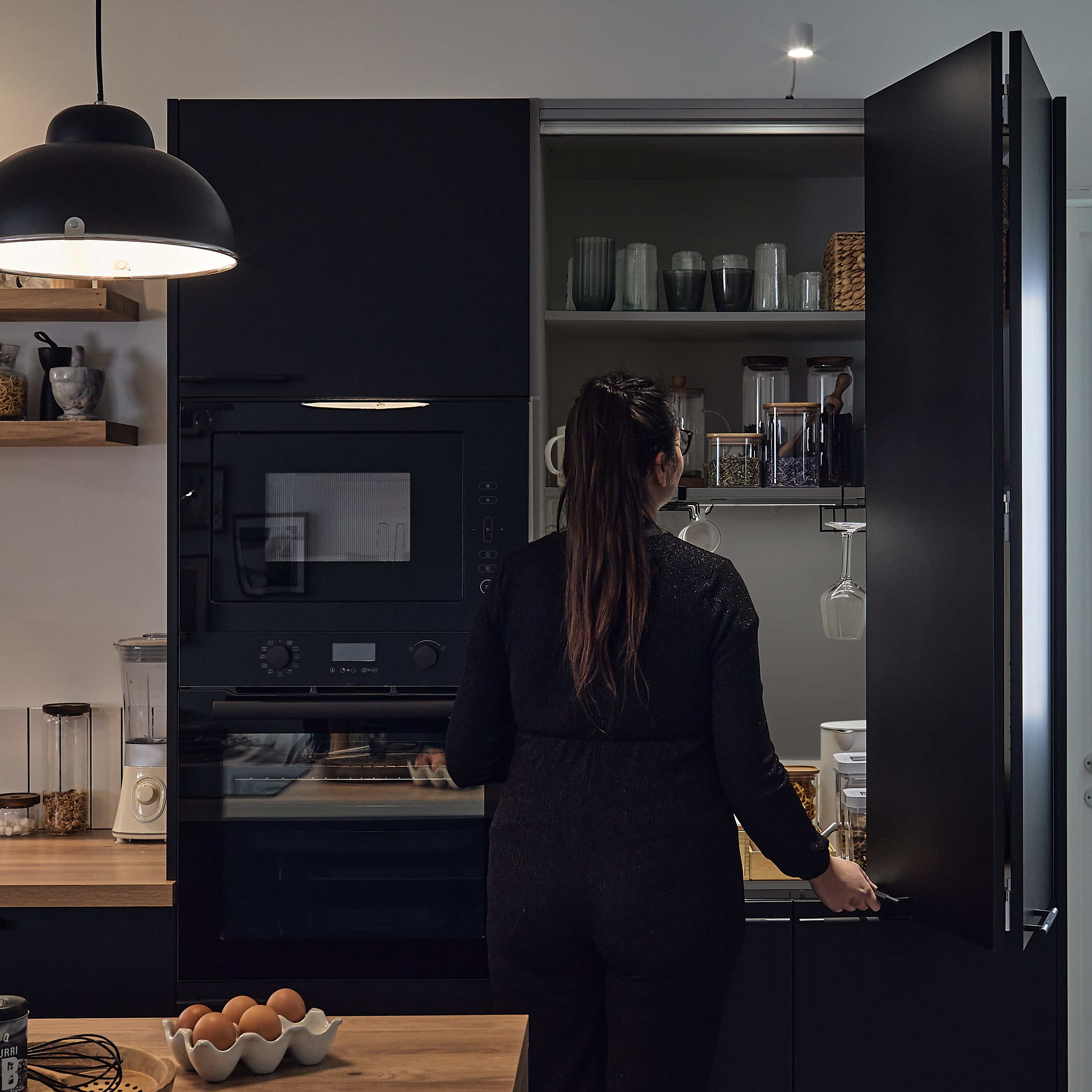 Meuble bar à café de cuisine Vienne noir 4 portes H225.6 x l90 - 2