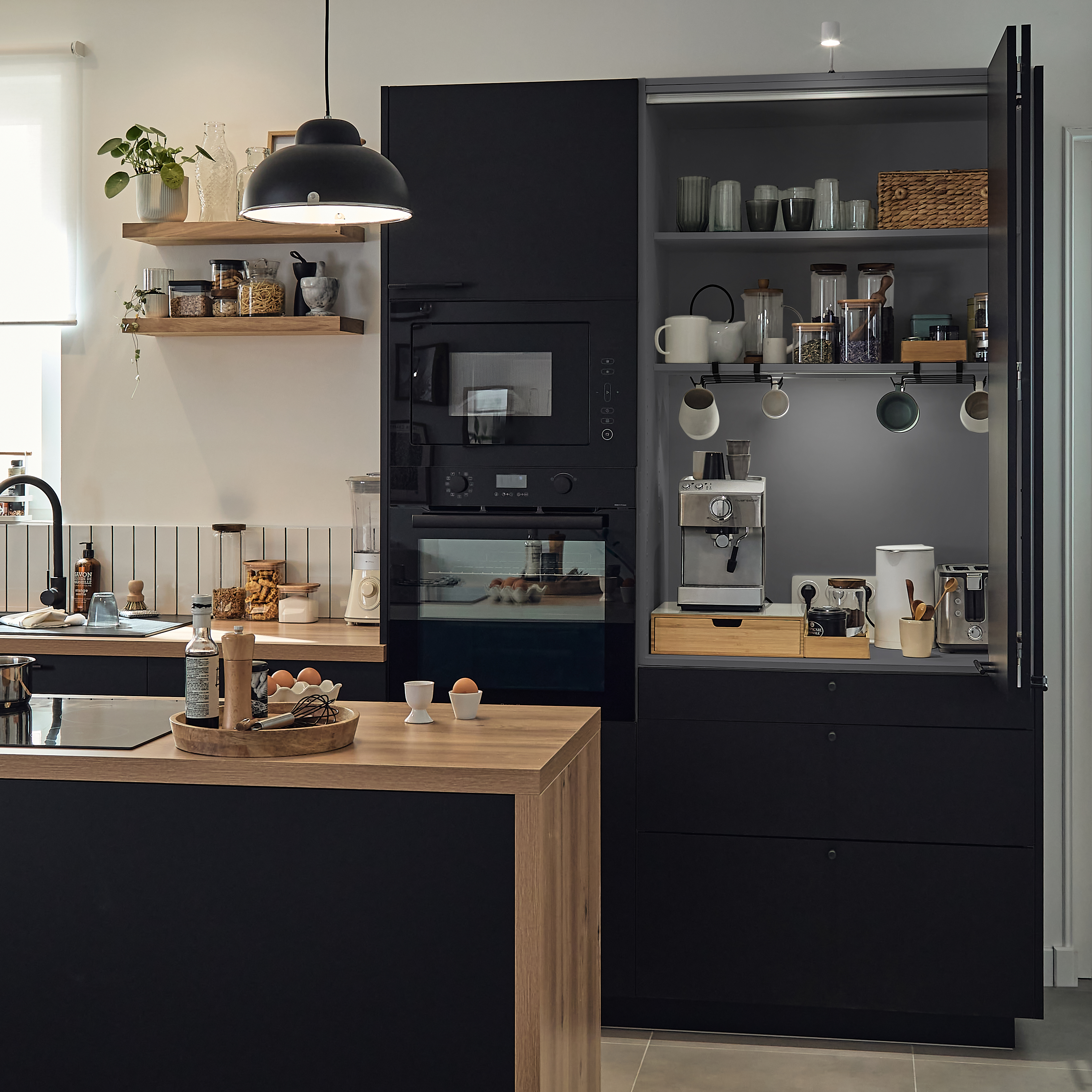 Meuble bar à café de cuisine Vienne noir 4 portes H225.6 x l90 - 3
