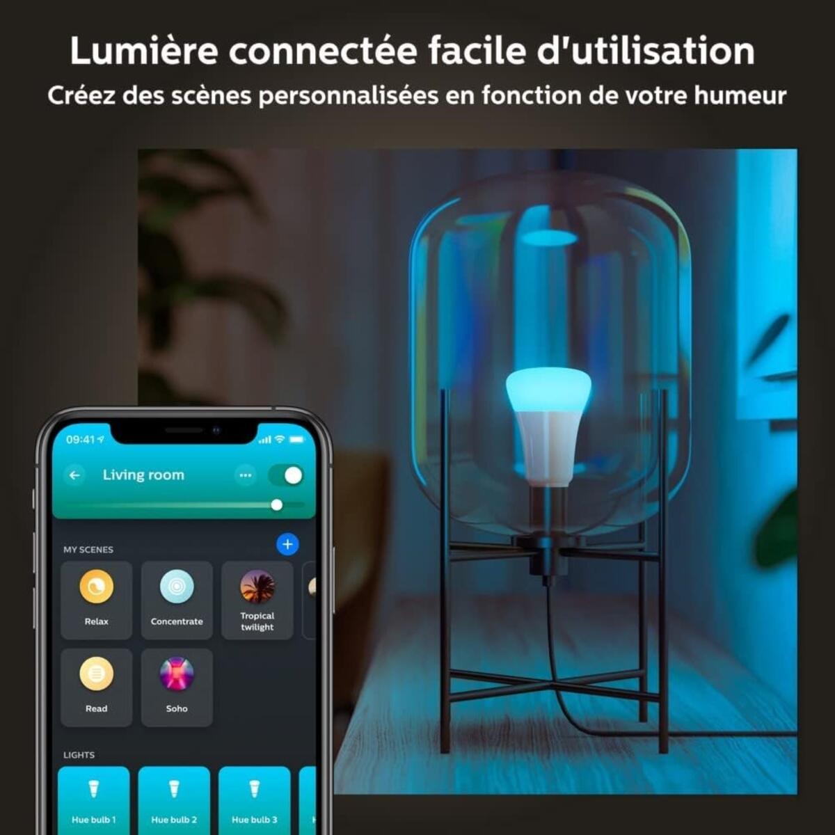 3 ampoules led connectées E27, 60W, variations de blanc et couleurs, PHILIPS HUE - 2