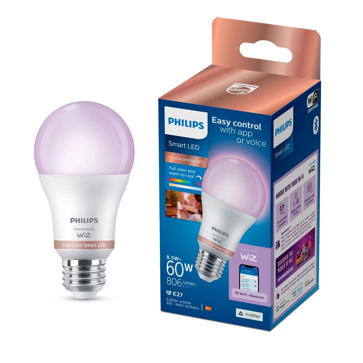 Ampoule led connectée E27, 806Lm = 60W, couleur changeante, PHILIPS SMART LED - 10