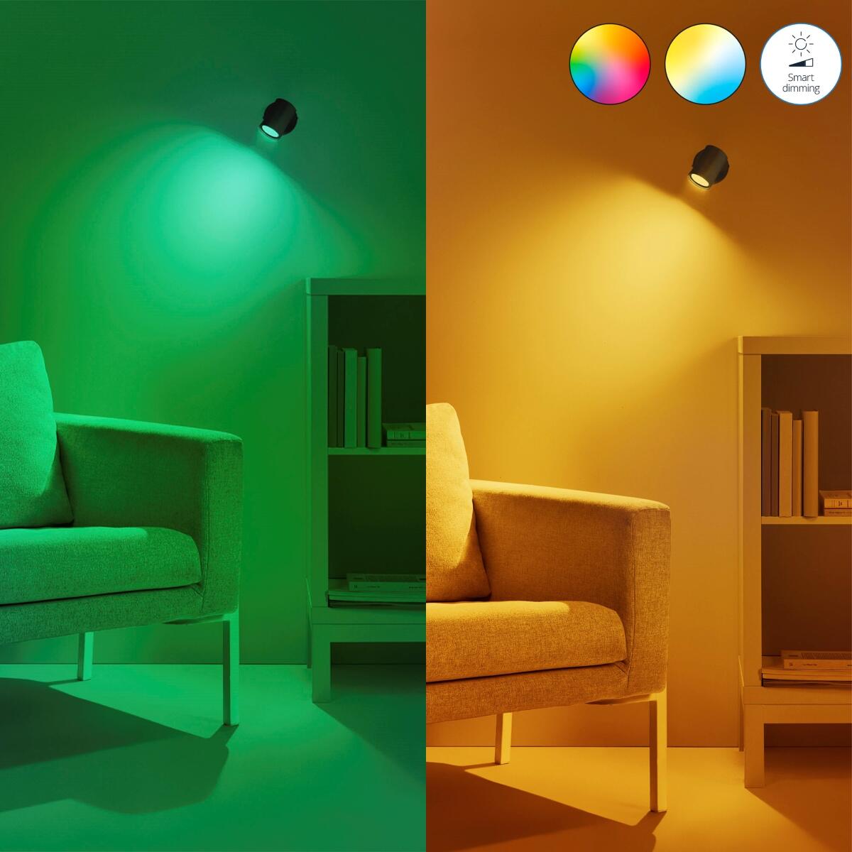Bombilla LED GU10 compatible con WIZ inteligente forma dicroica 345 lúmenes 4.7W CCT 2200-6500K CRI>90 alta reproducción cromática clase energética F - 8