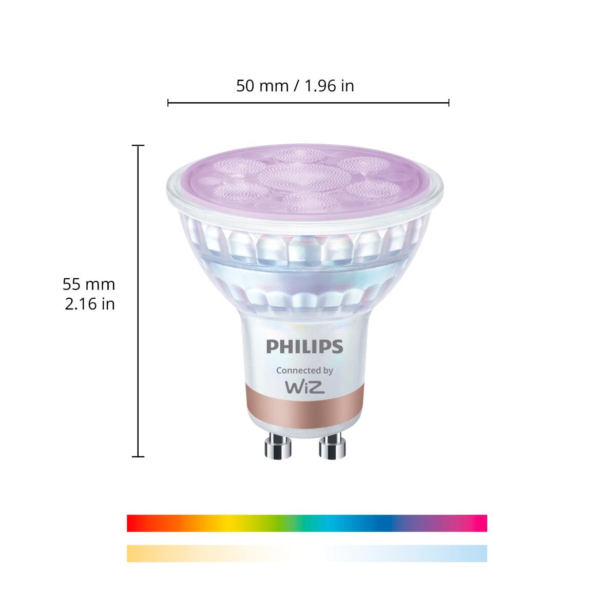 Bombilla LED GU10 compatible con WIZ inteligente forma dicroica 345 lúmenes 4.7W CCT 2200-6500K CRI>90 alta reproducción cromática clase energética F - 3