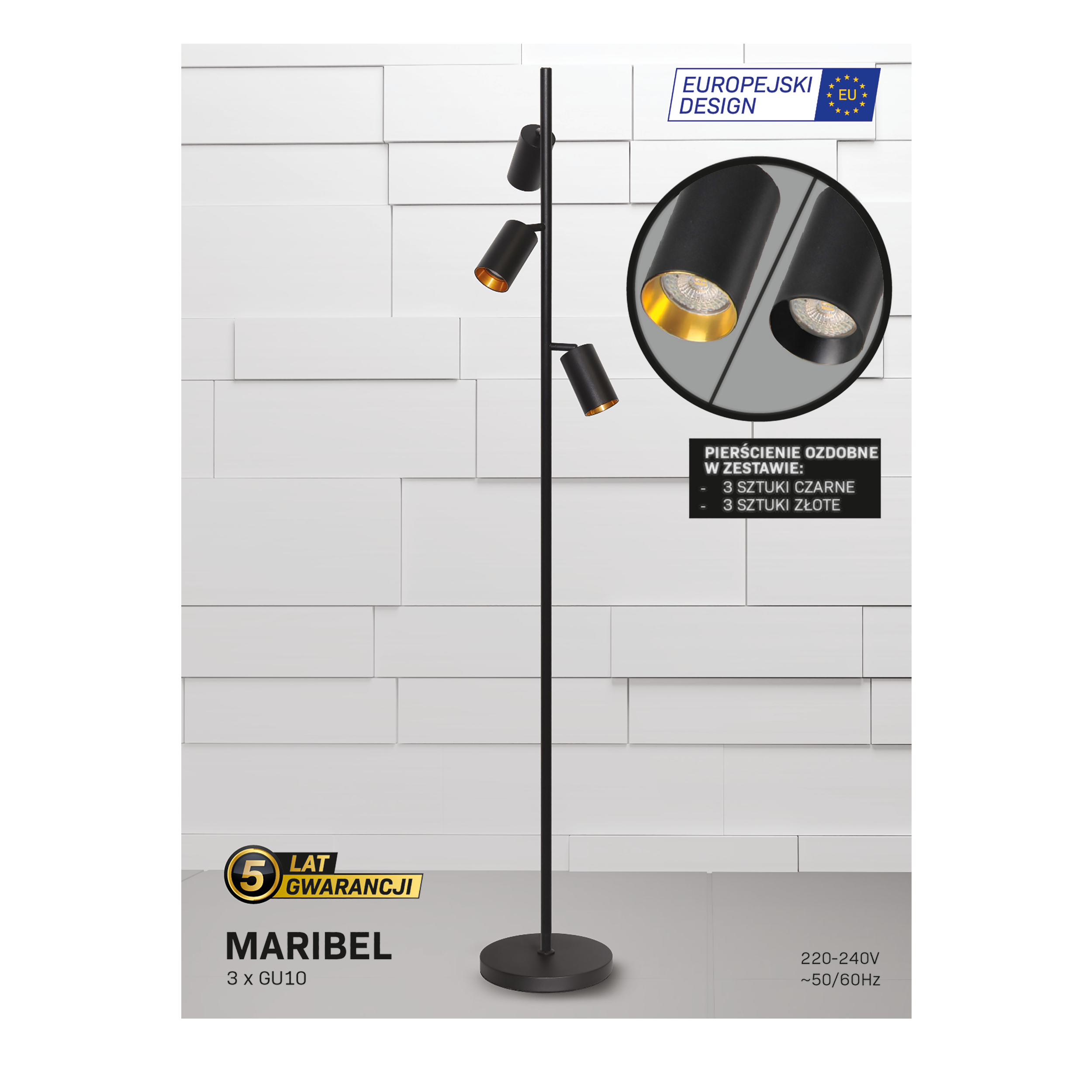 Lampa podłogowa Maribel czarna 3 x GU10 Goldlux - 11