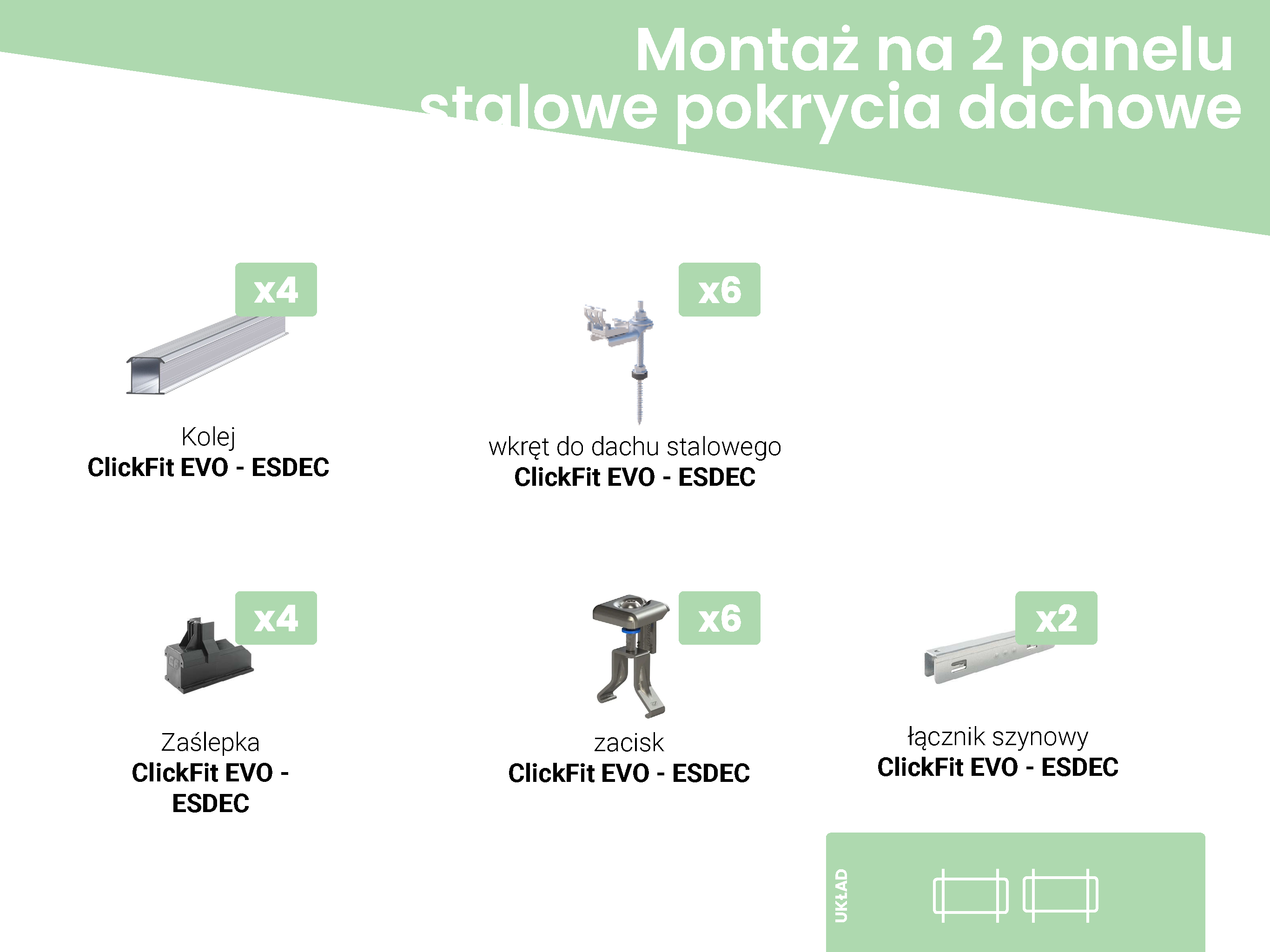 Elementy konstrukcyjne dach dwuspadowy 2 moduły K2