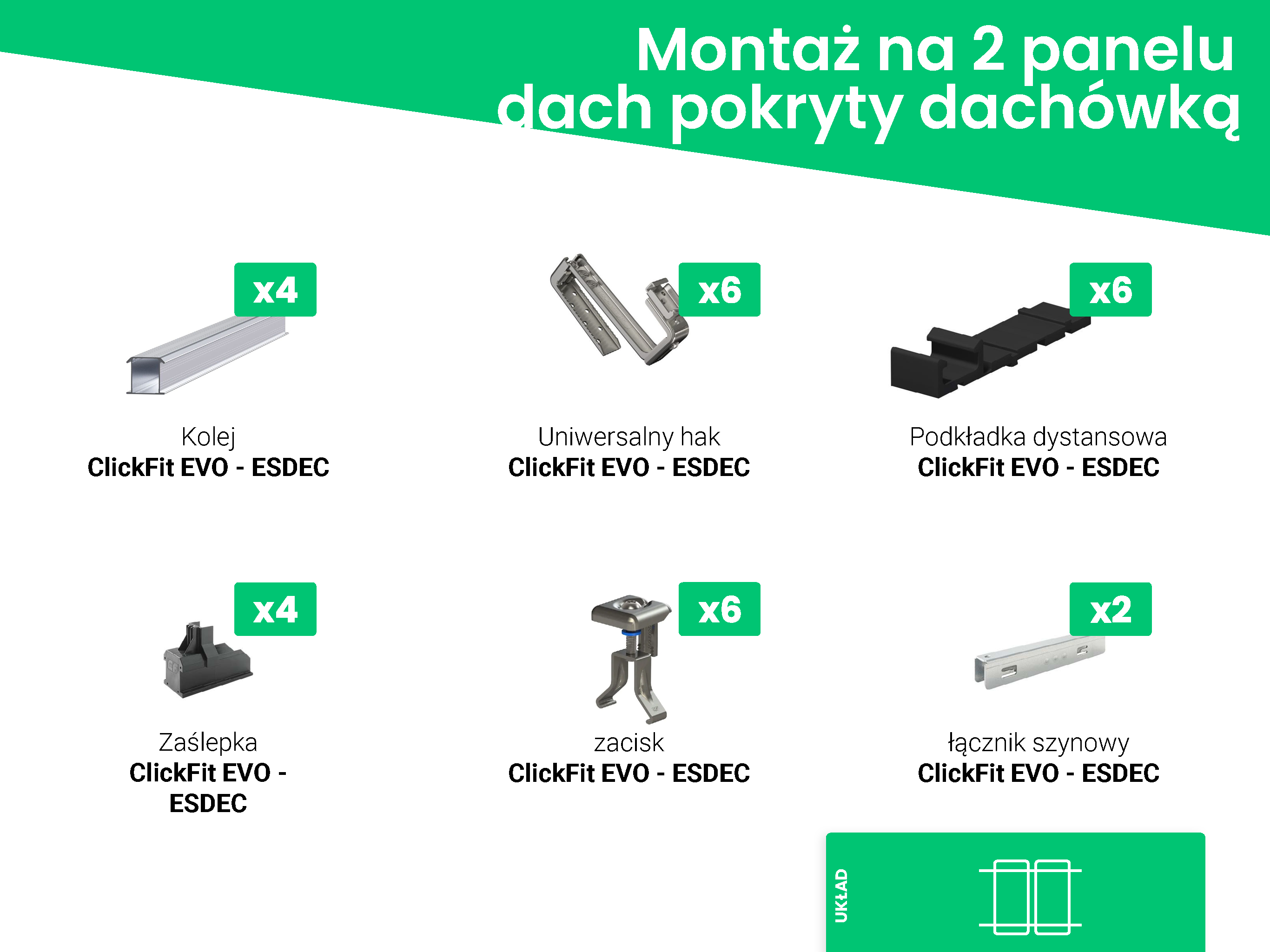 Elementy konstrukcyjne dach skośny dachówka 2 moduły ESDEC