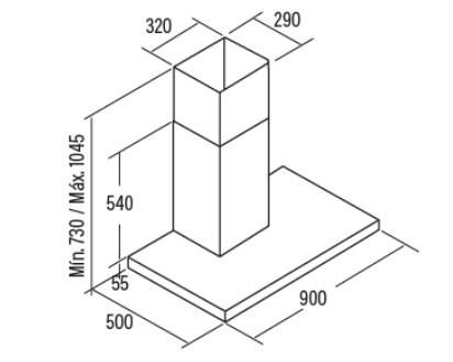 Campana decorativa CONTROL AIR BH 900 con 3 velocidades 90 cm 850 m/h inox clase A - 2