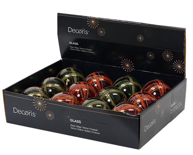 Decorazione in vetro rosso e verde Ø 8 cm