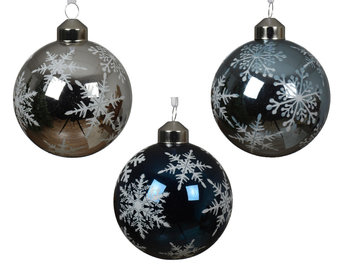 Bola para árvore de natal floco neve glitter 8cm sortido - 2