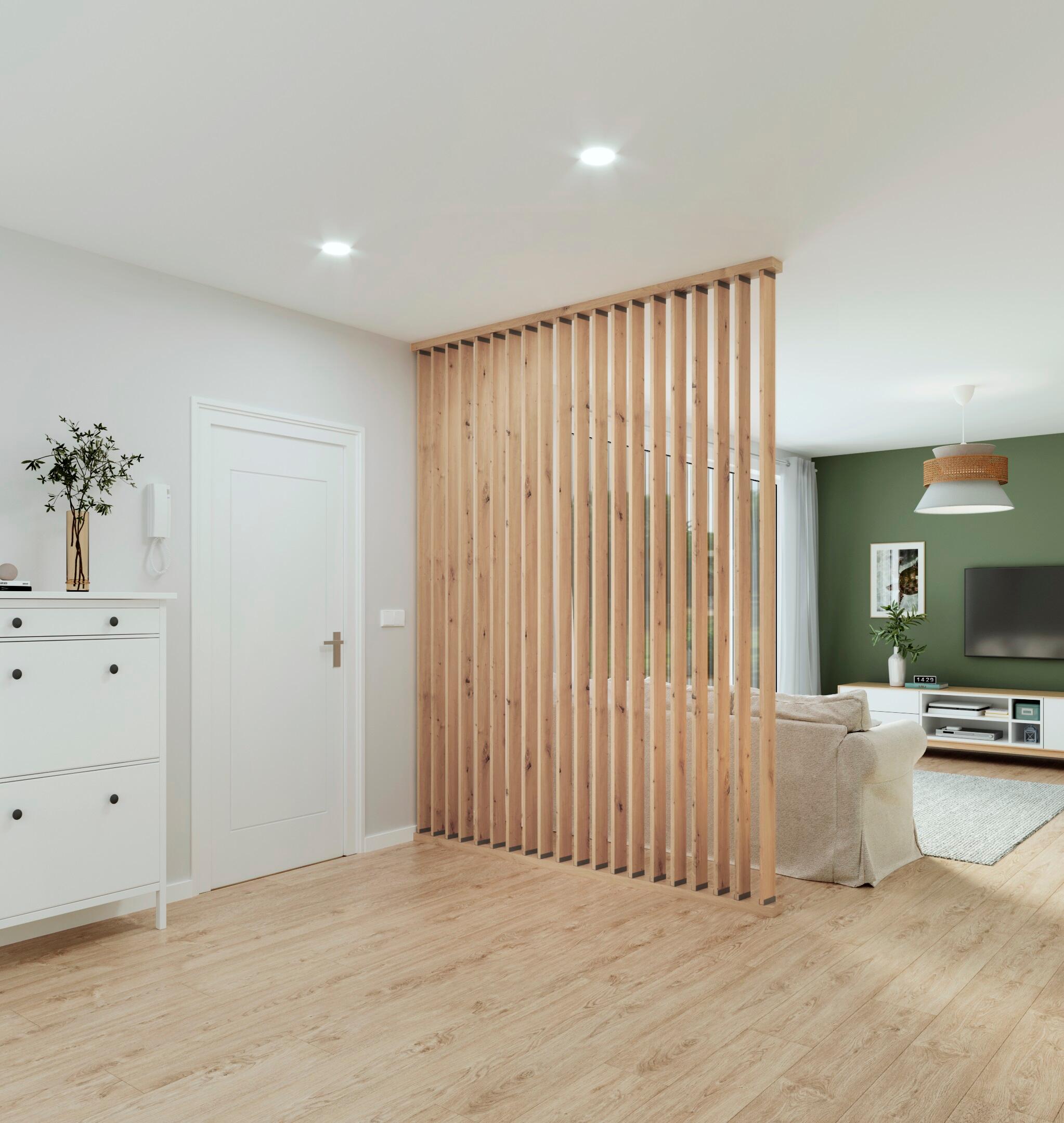 Separador de ambiente recortable madera roble lamas giratorias medida 50x250cm - 3
