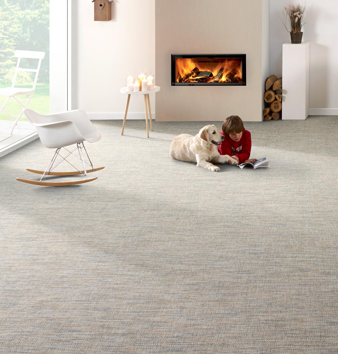 Moquette tissé plat uni bleu, Tissé plat, rouleau l.4 m - 2