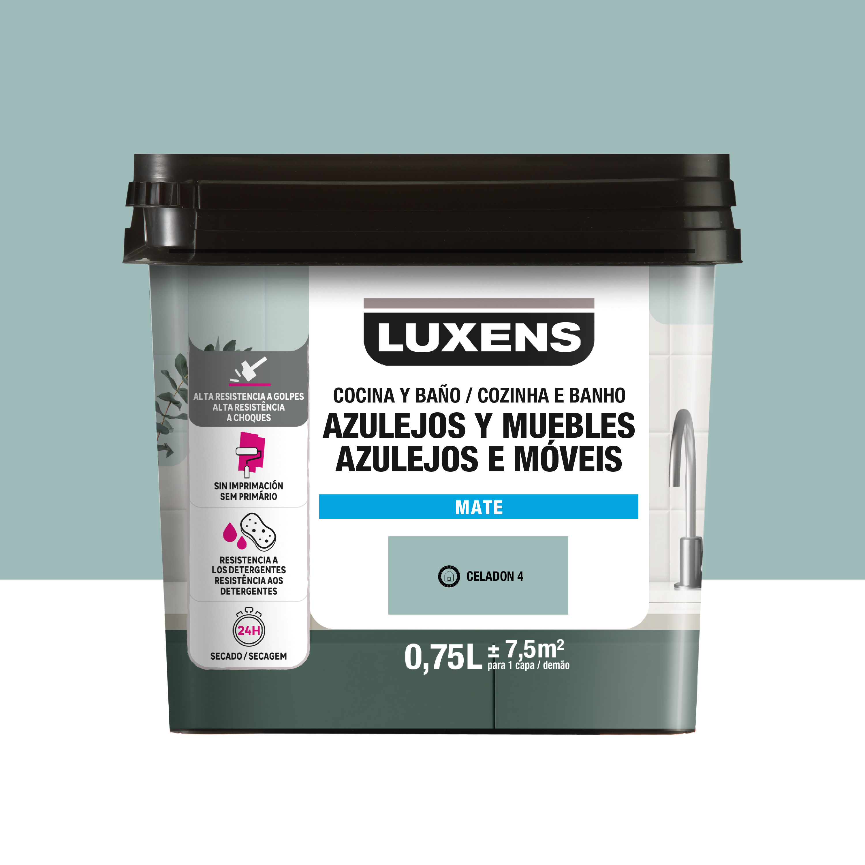 Esmalte muebles y azulejos de cocinas y baños mate luxens 750ml celadon 4