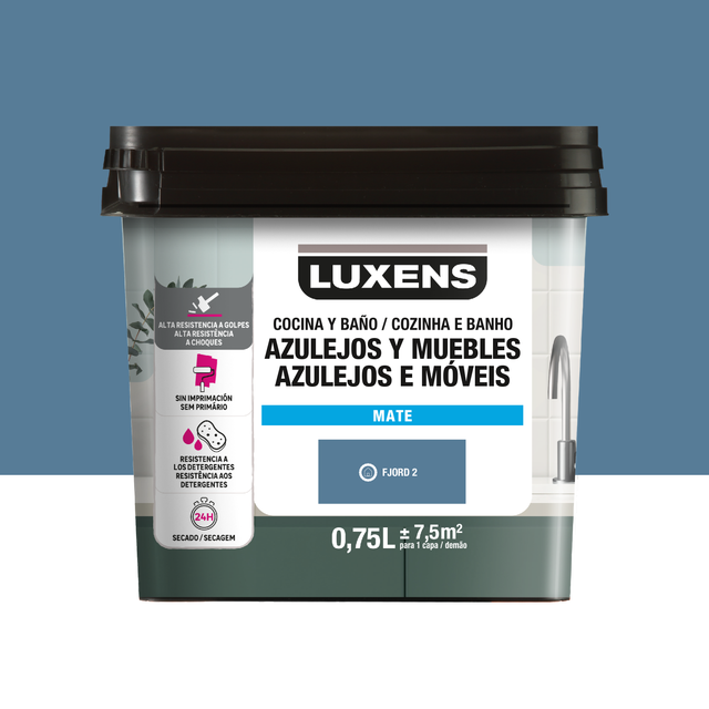 Esmalte de interior multimateriales cocinas y baños LUXENS color fjord 2 mate 750ml para azulejos de pared