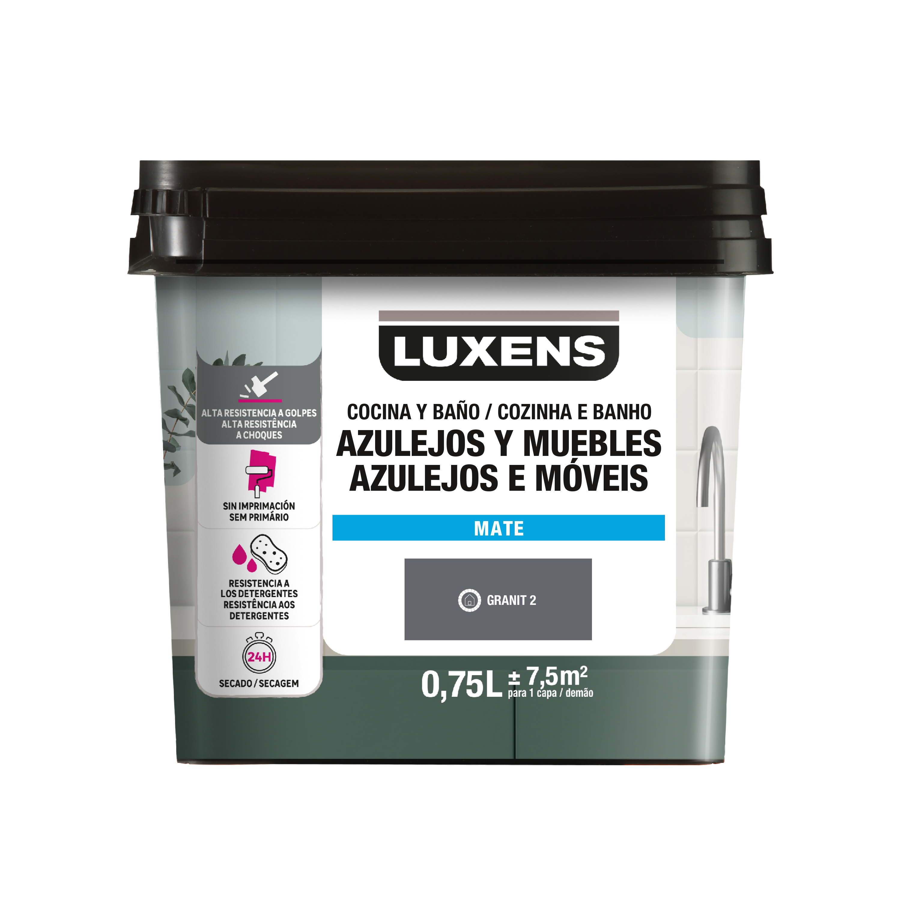 Esmalte de interior multimateriales cocinas y baños LUXENS color granit 2 mate 750ml para azulejos de pared - 2