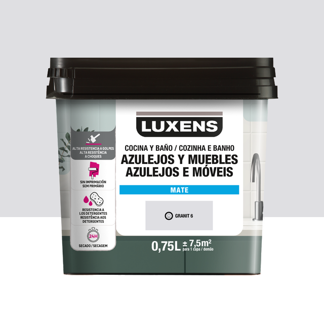Tinta renovação cozinha banho multisuperfícies Granit 6 mate 0,75L Luxens