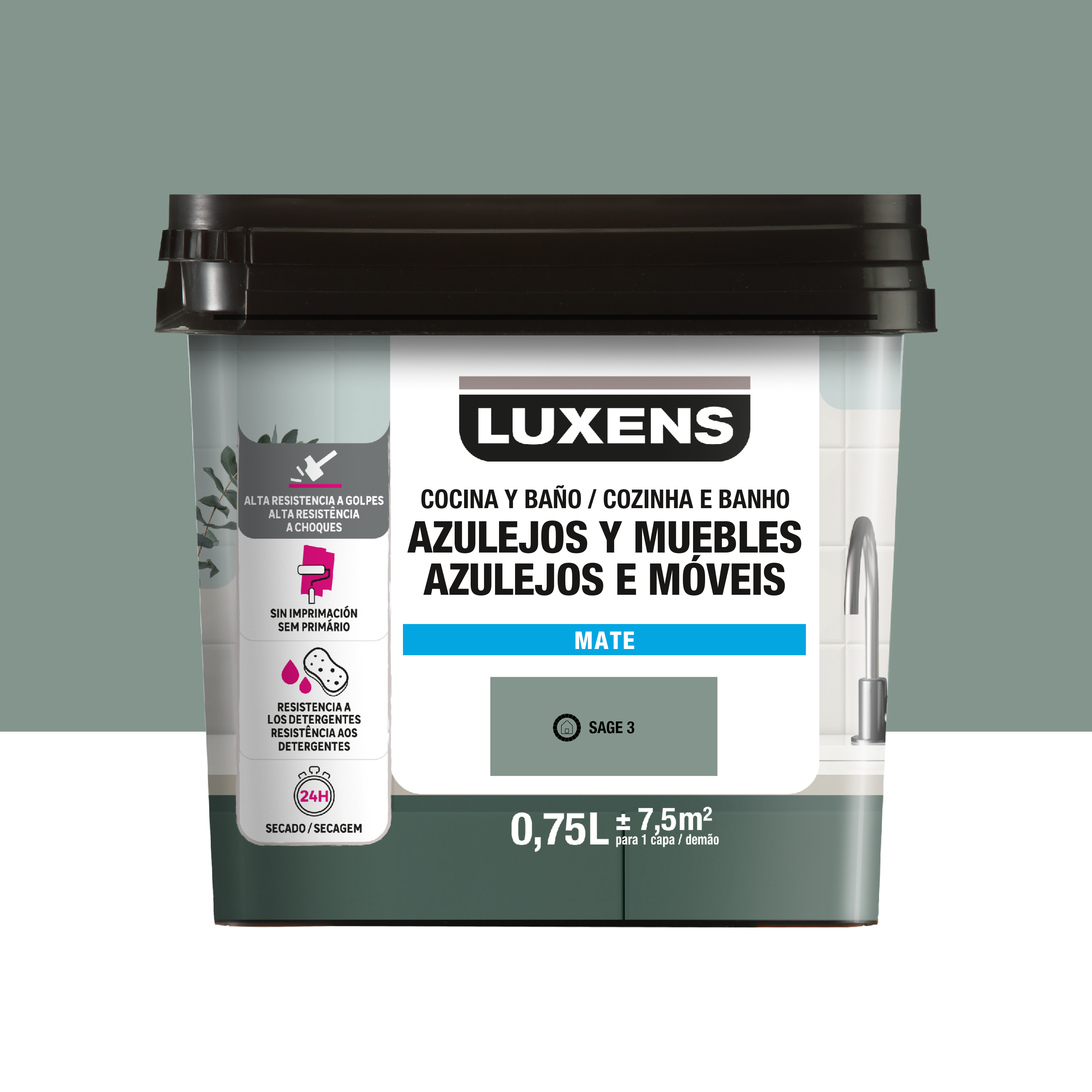 Esmalte muebles y azulejos de cocinas y baños mate luxens 750ml sage 3