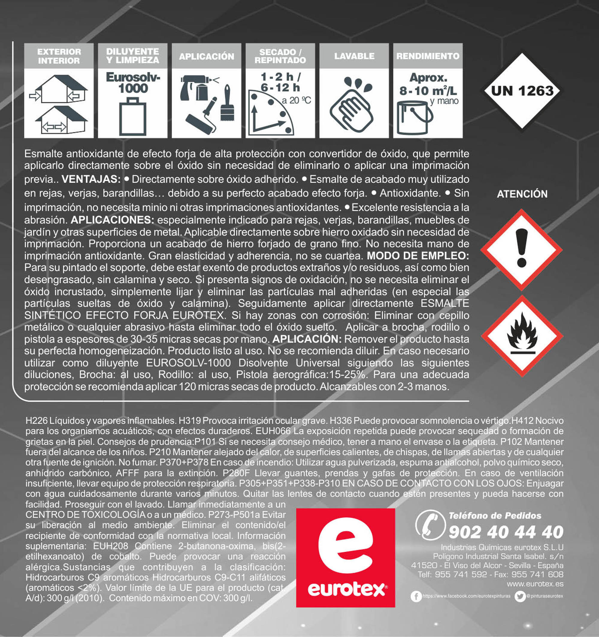 Pintura exterior color negro para aluminio, acero inoxidable, acero, hierro, cancela EUROTEX brillante 750ml aplicación directa sobre el óxido - 6