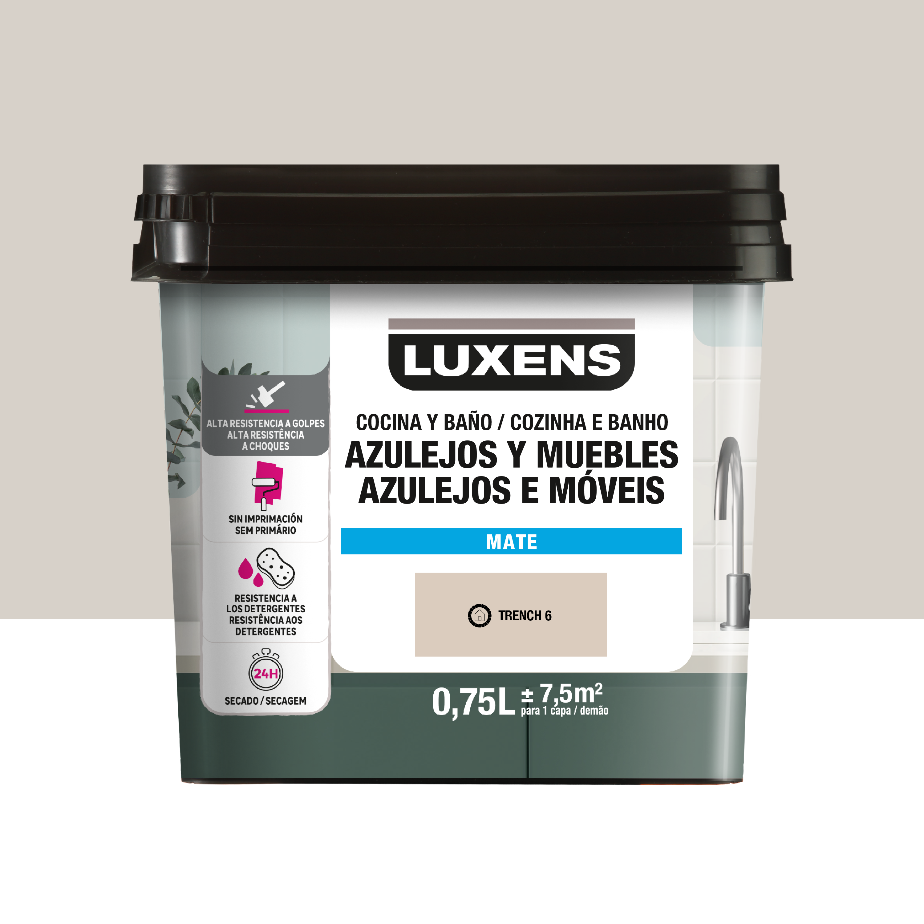Esmalte muebles y azulejos de cocinas y baños mate luxens 750ml trench 6