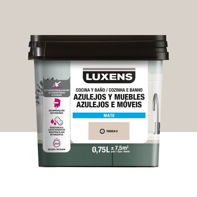 Tinta renovação cozinha banho multisuperfícies Trench 6 mate 0,75L Luxens