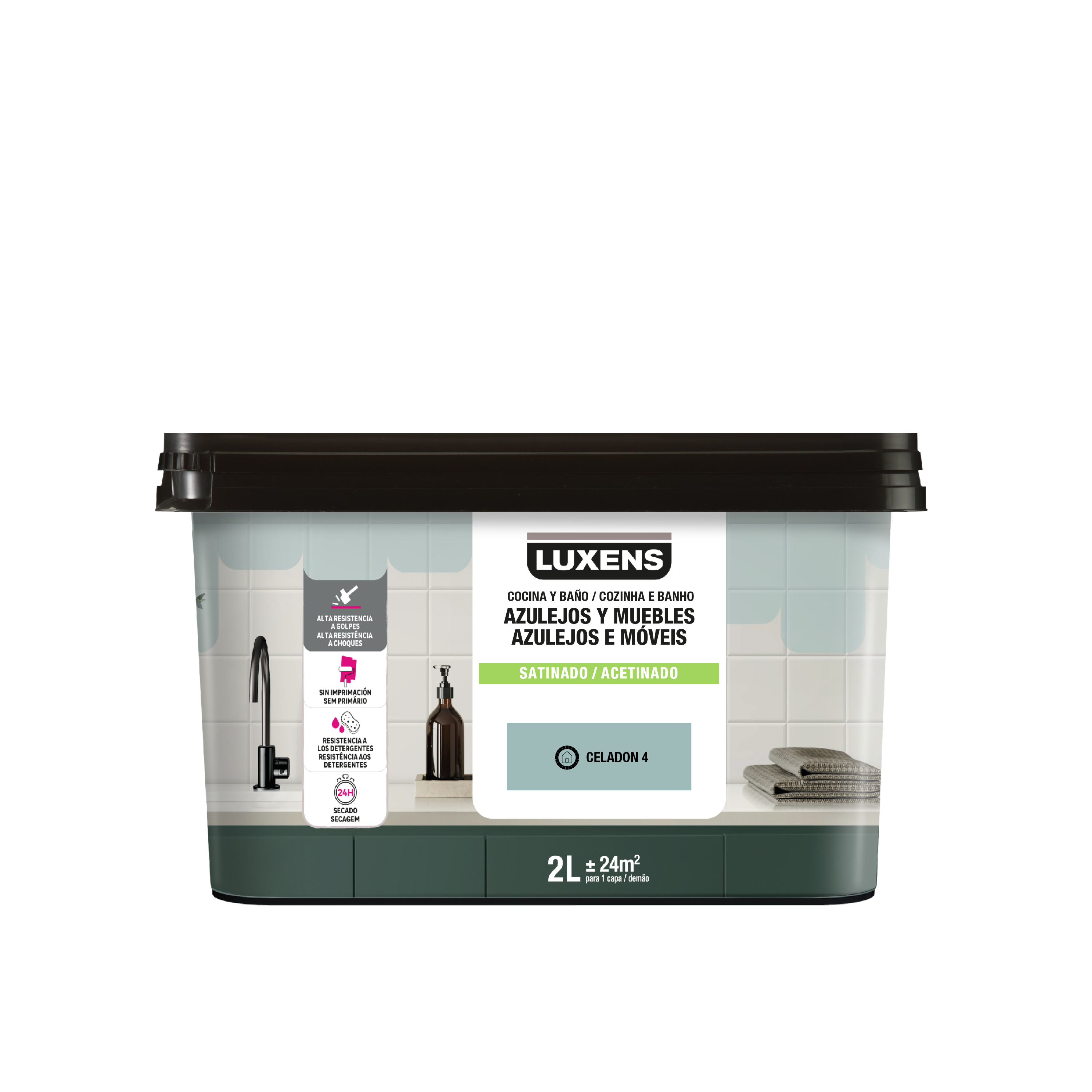 Esmalte de interior multimateriales cocinas y baños LUXENS color celadon 4 satinado 2L para azulejos de pared - 2