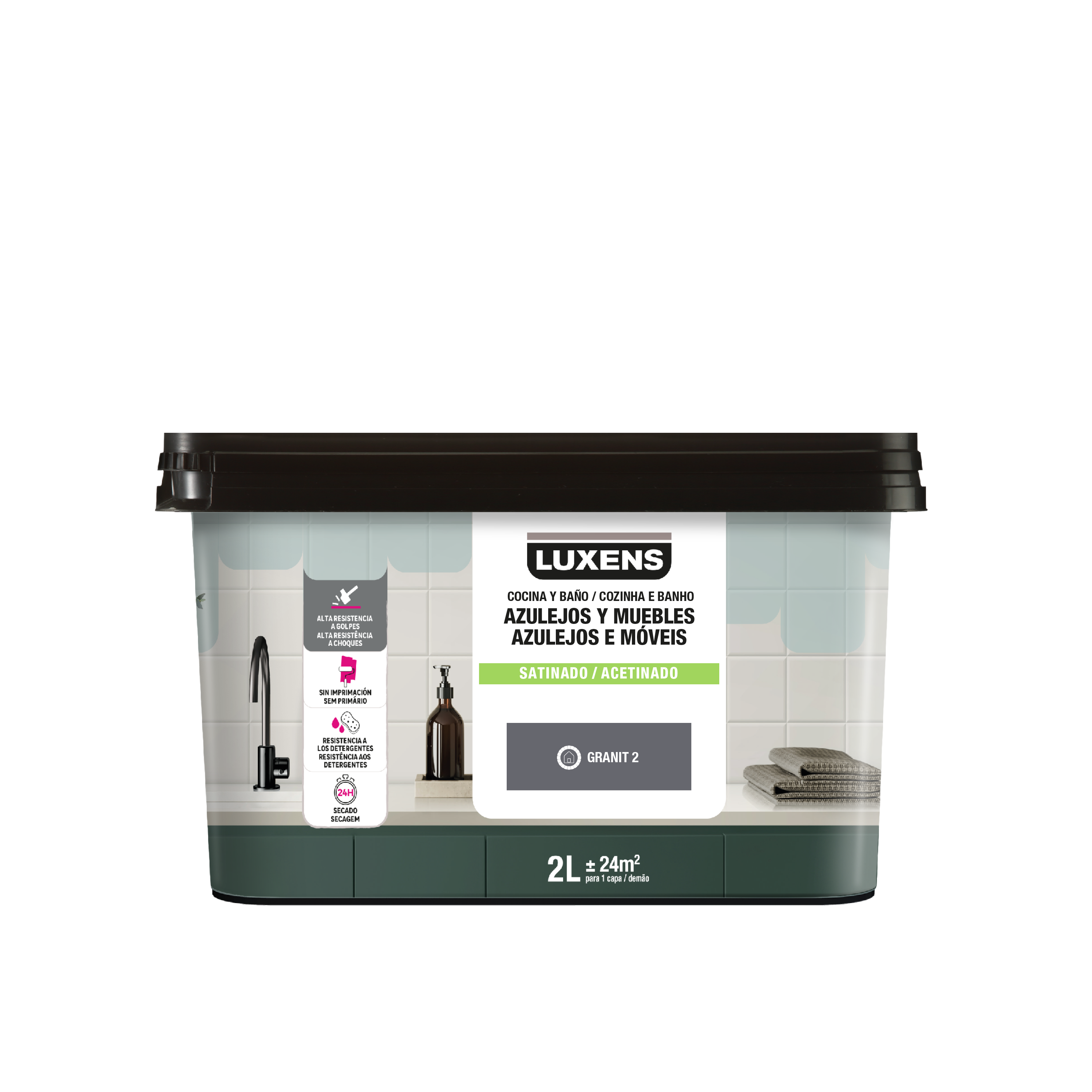 Esmalte de interior multimateriales cocinas y baños LUXENS color granit 2 satinado 2L para azulejos de pared - 2