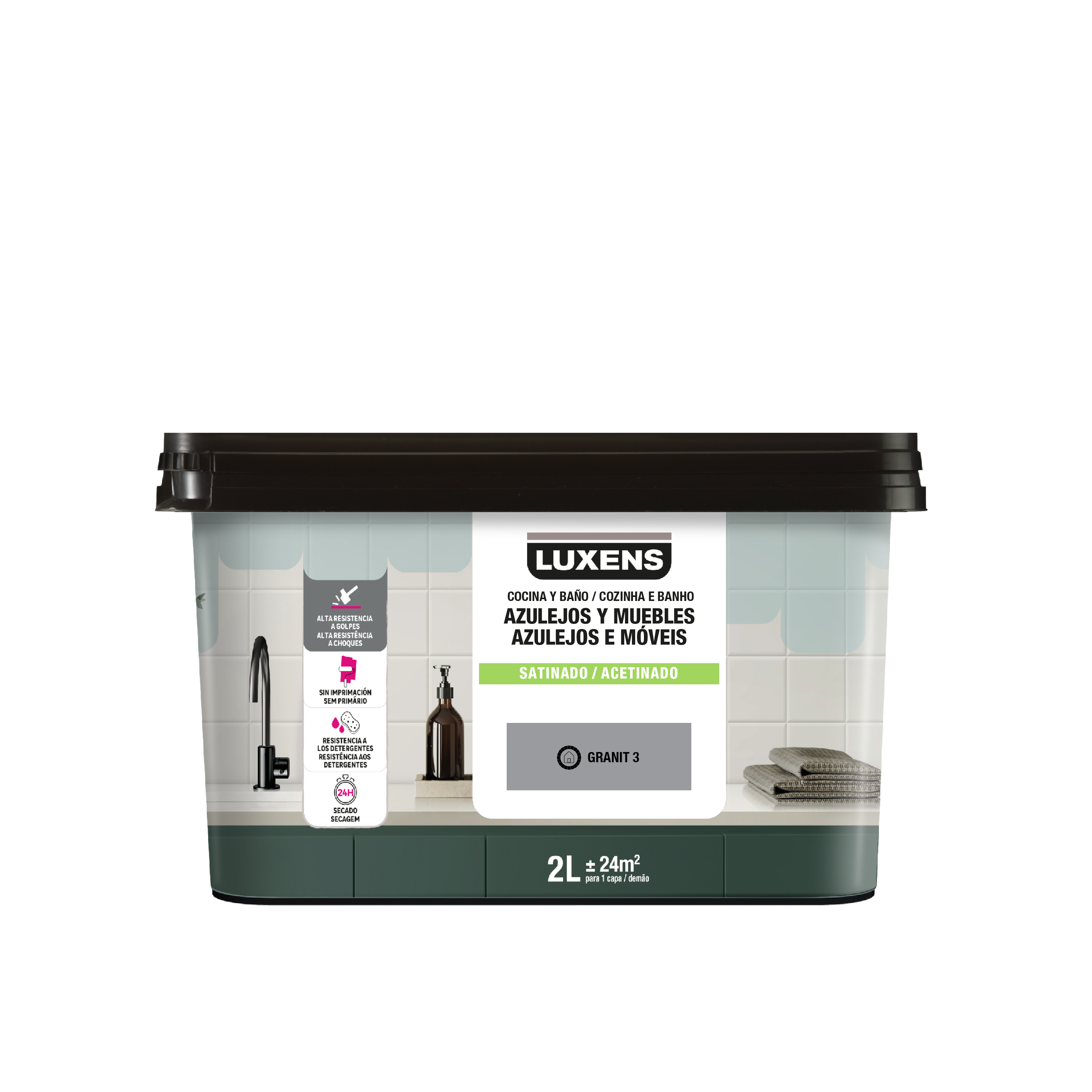 Esmalte de interior multimateriales cocinas y baños LUXENS color granit 3 satinado 2L para azulejos de pared - 2