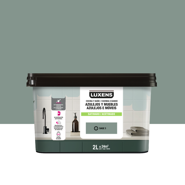 Tinta renovação cozinha banho multisuperfícies Sage 3 acetinado 2L Luxens