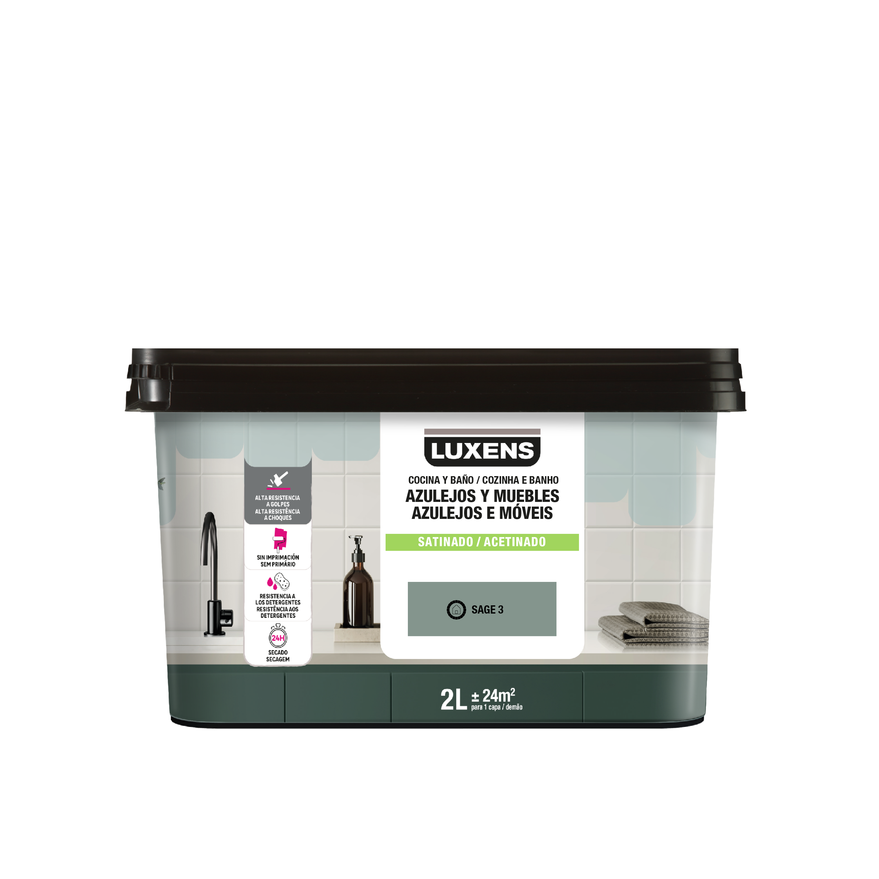 Esmalte de interior multimateriales cocinas y baños LUXENS color sage 3 satinado 2L para azulejos de pared - 2