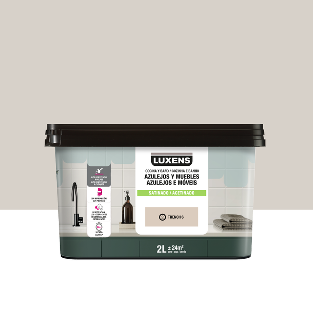 Esmalte de interior multimateriales cocinas y baños LUXENS color trench 6 satinado 2L para azulejos de pared