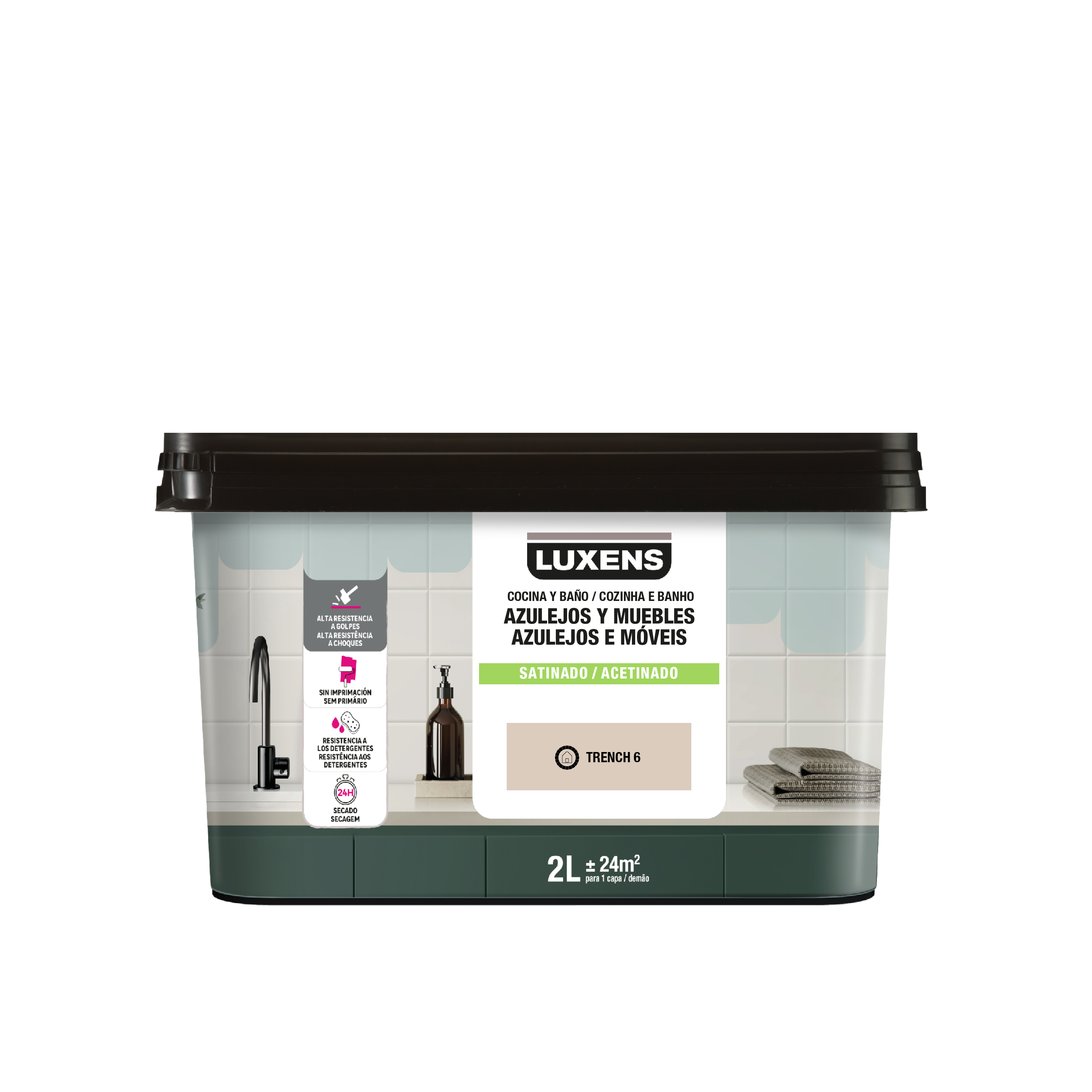 Esmalte de interior multimateriales cocinas y baños LUXENS color trench 6 satinado 2L para azulejos de pared - 2