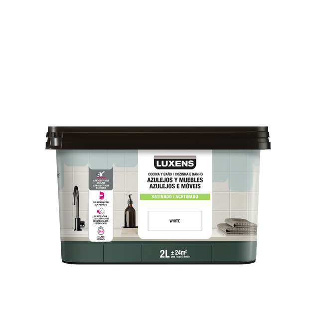 Esmalte de interior multimateriales cocinas y baños LUXENS color blanco satinado 2L para azulejos de pared