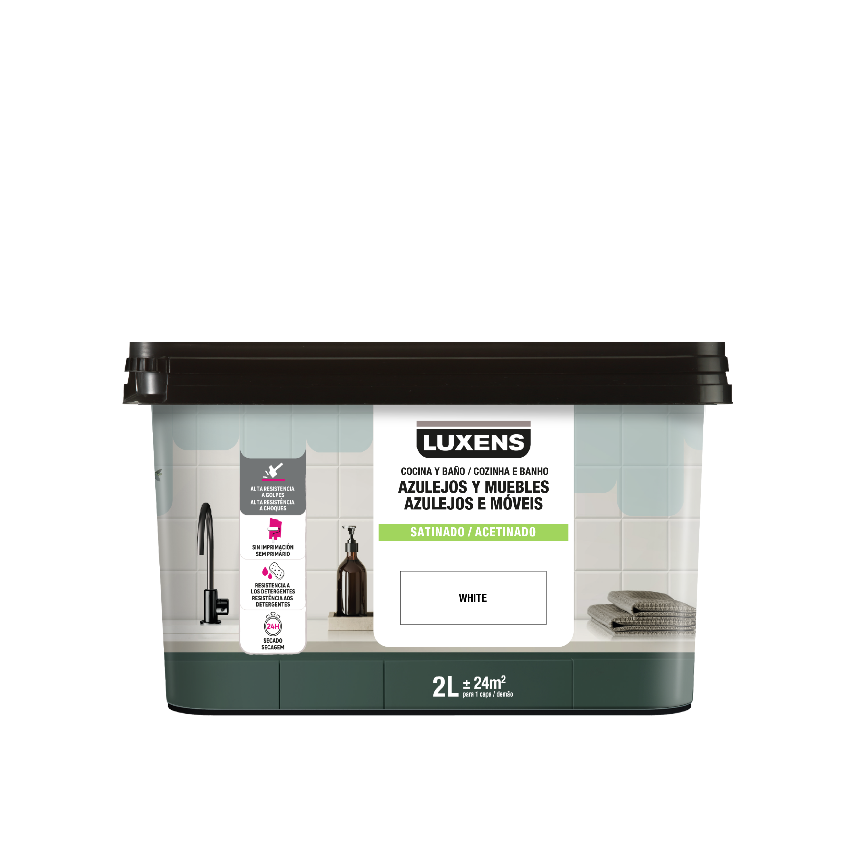 Esmalte de interior multimateriales cocinas y baños LUXENS color blanco satinado 2L para azulejos de pared - 2