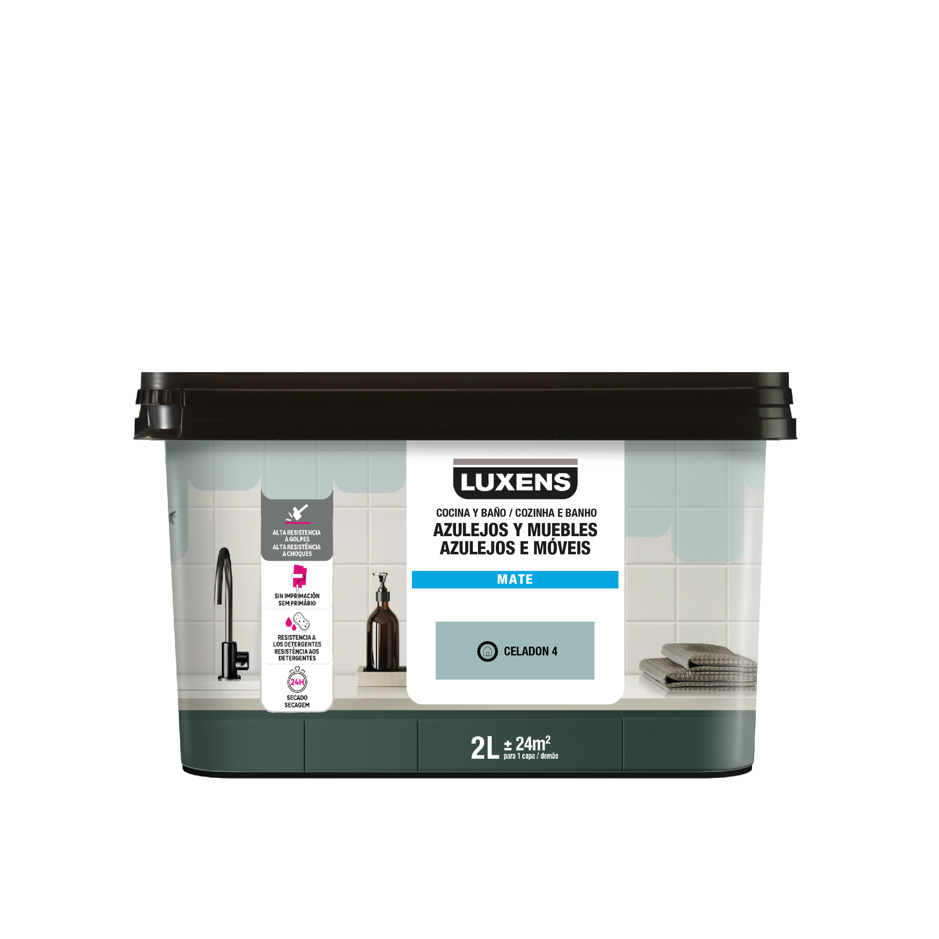Esmalte de interior multimateriales cocinas y baños LUXENS color celadon 4 mate 2L para azulejos de pared - 2