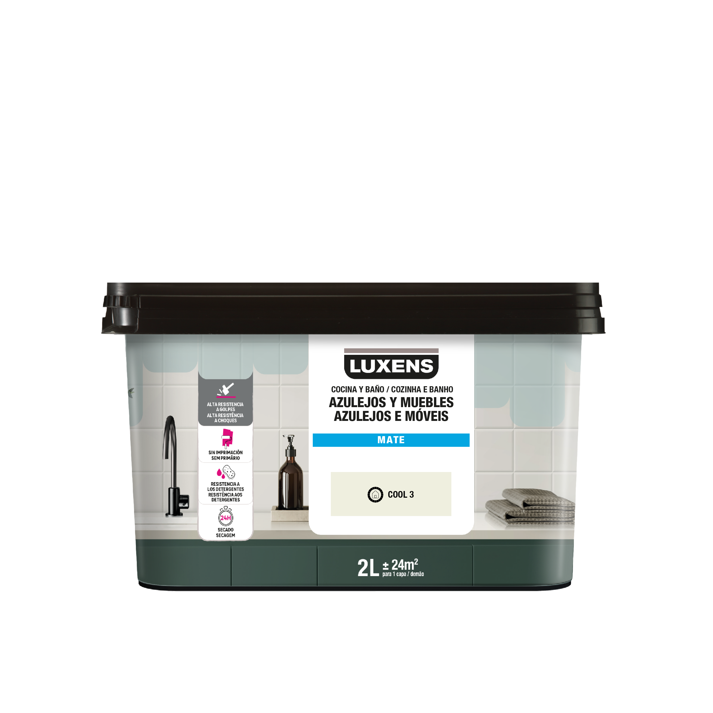 Esmalte de interior multimateriales cocinas y baños LUXENS color cool 3 mate 2L para azulejos de pared - 2