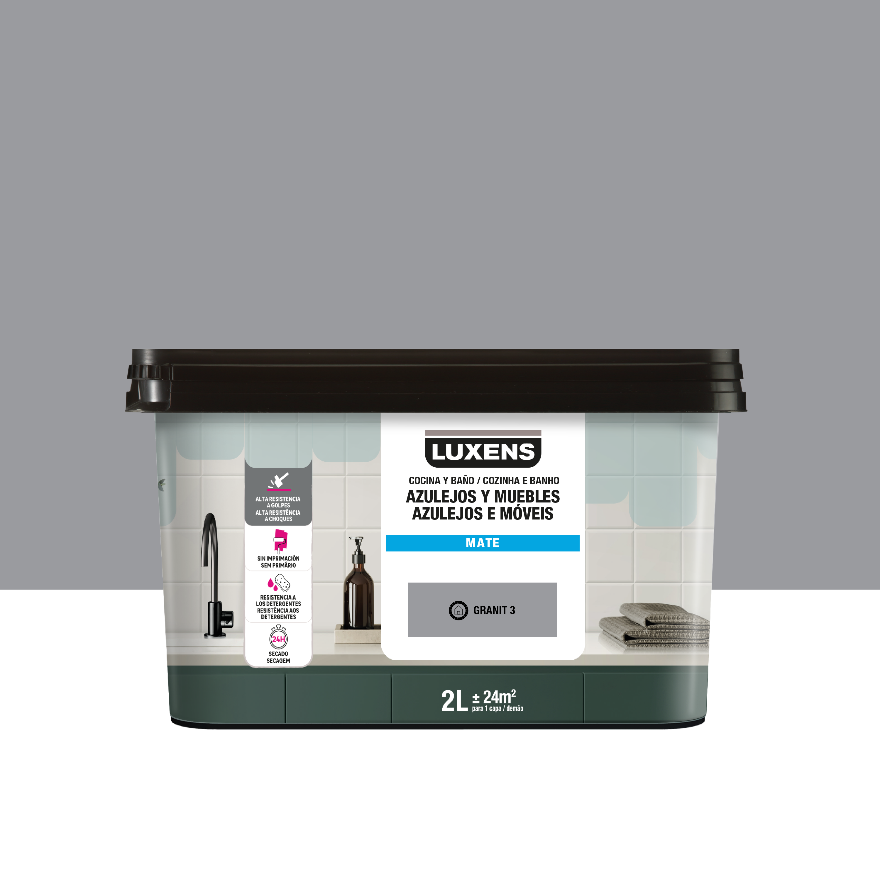 Esmalte muebles y azulejos de cocinas y baños mate luxens 2l granit 3