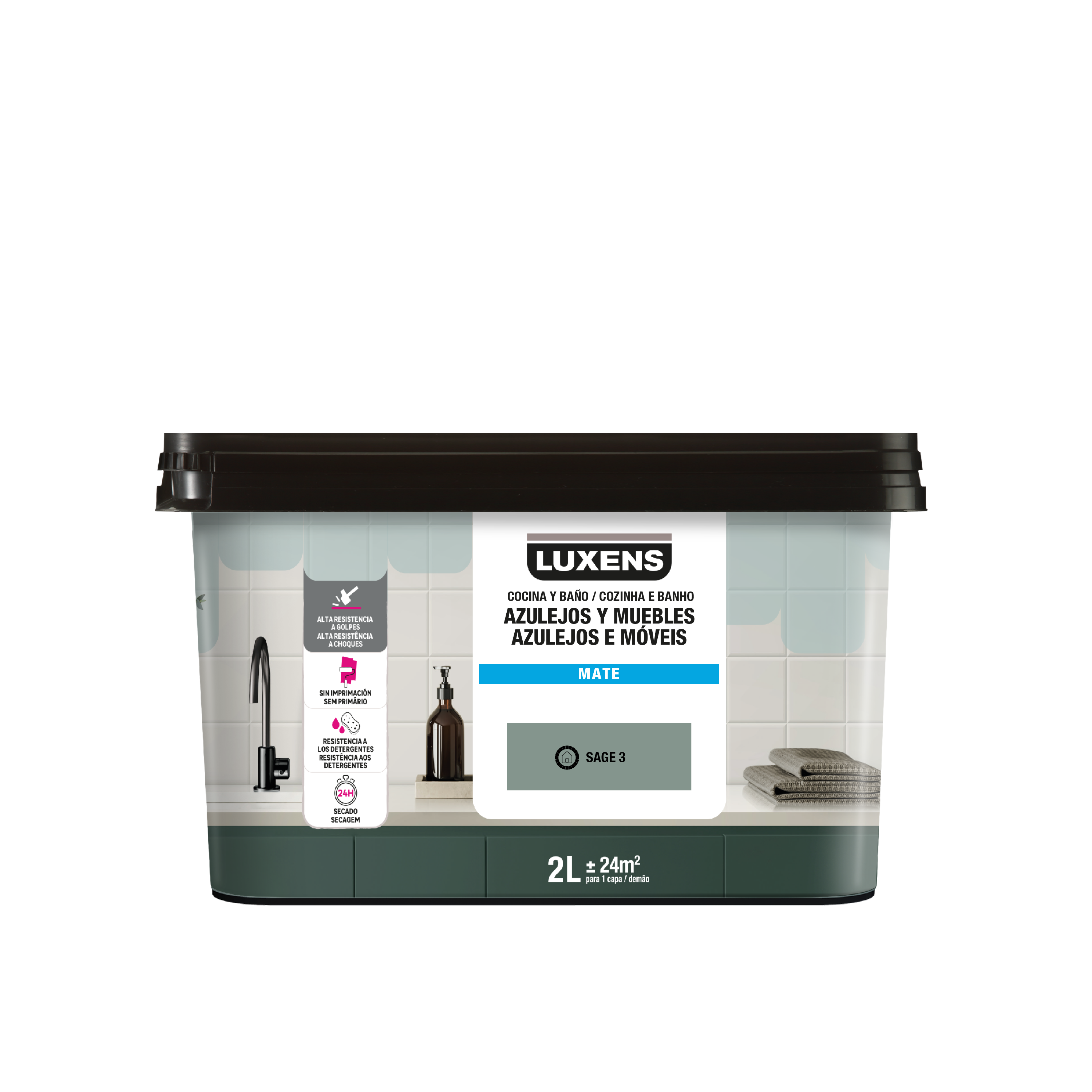 Esmalte de interior multimateriales cocinas y baños LUXENS color sage 3 mate 2L para azulejos de pared - 2