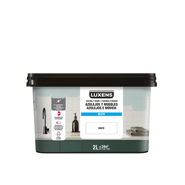 Tinta renovação cozinha banho multisuperfícies white branco mate 2L Luxens