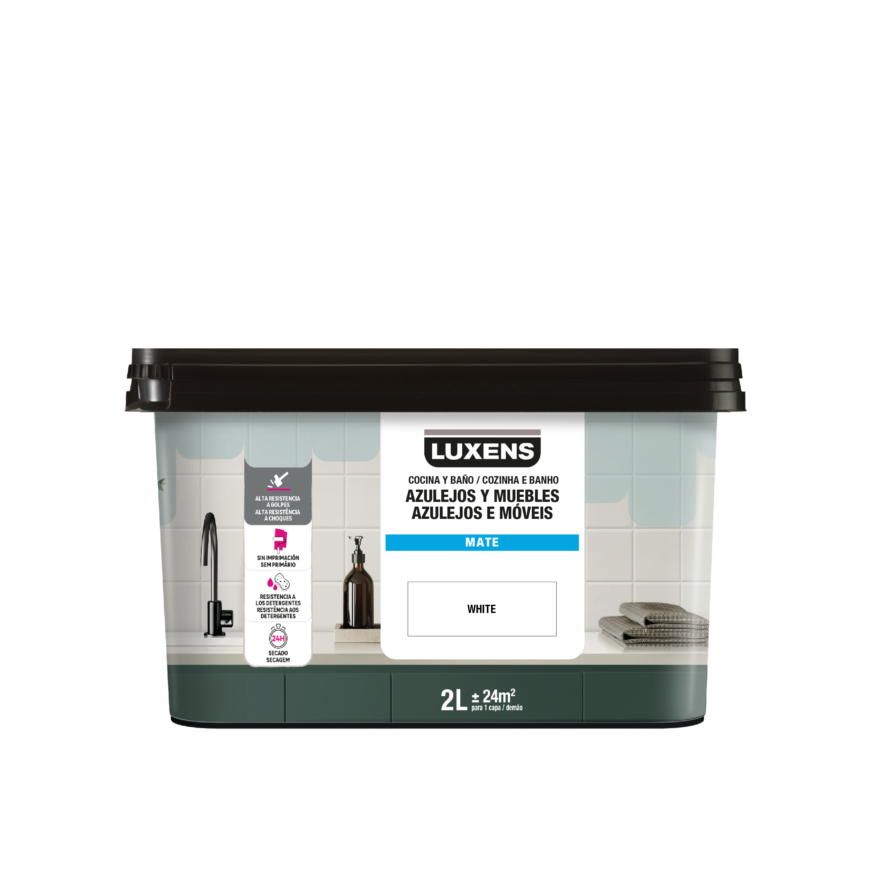 Esmalte de interior multimateriales cocinas y baños LUXENS color blanco mate 2L para azulejos de pared - 2