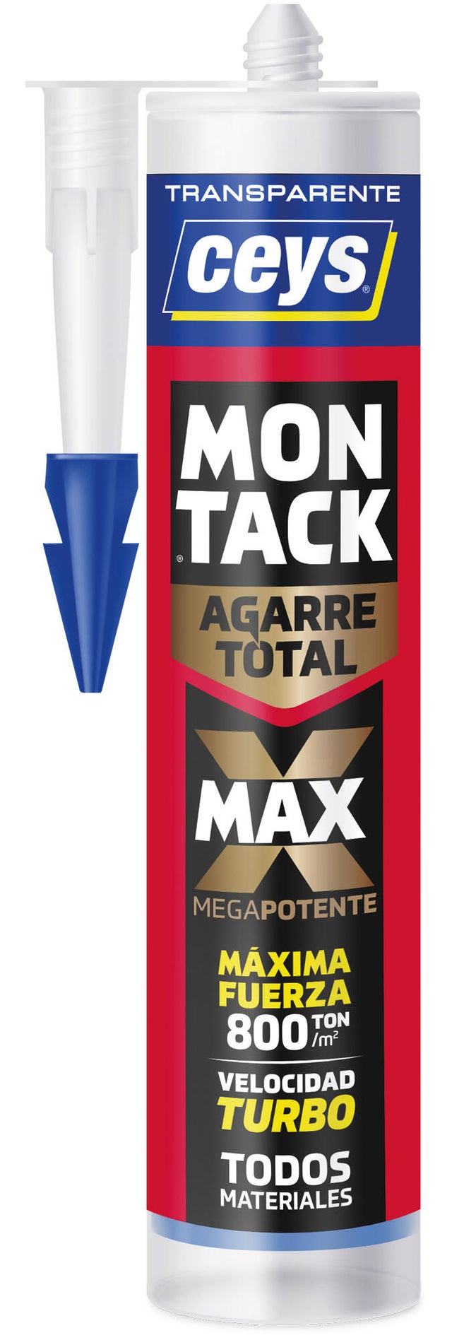Adhesivo de montaje CEYS MONTACK MAX 290 ml transparente para mármol, madera, hormigón, aplicación con pistola, vinculación instantánea. Para fijar un material a una superficie.