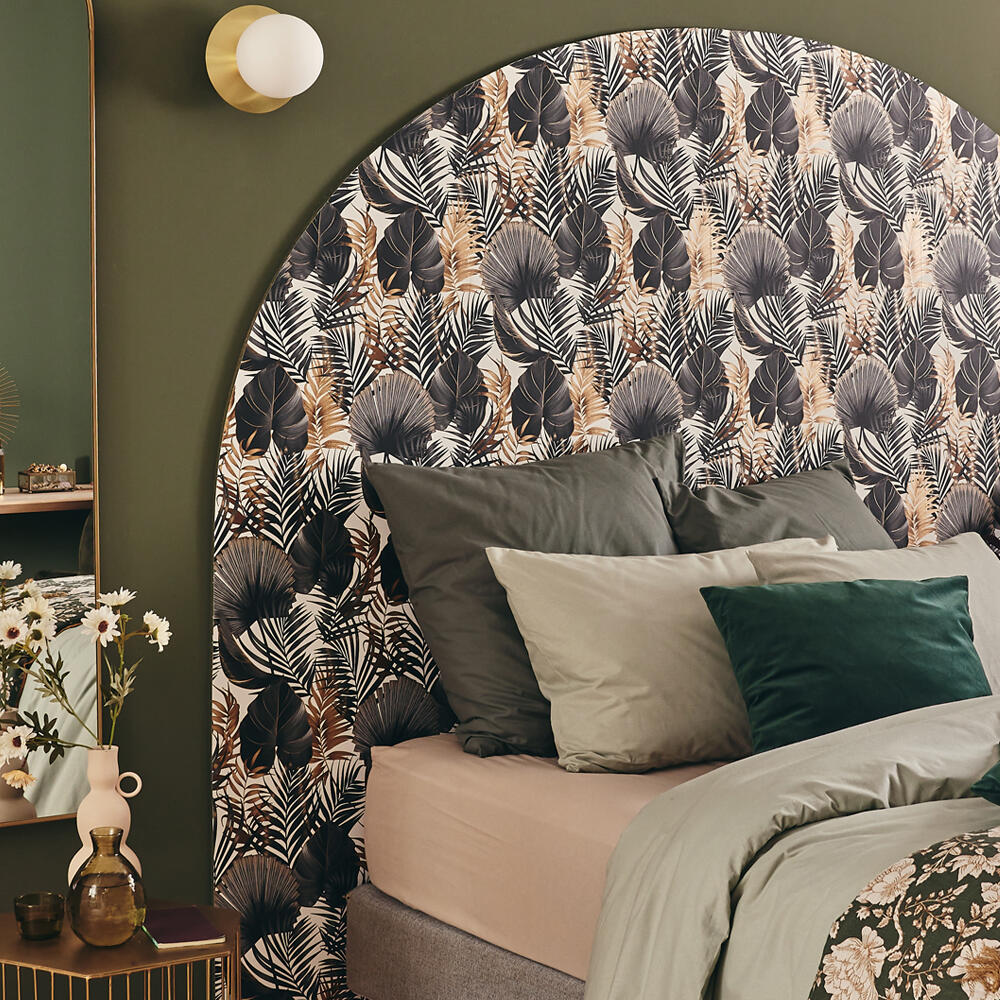 Papier peint intissé Tropical blanc, noir et or - 3