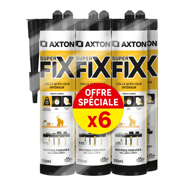 Lot de 6 colle de fixation pâte acrylique Superfix AXTON, 310ml blanc