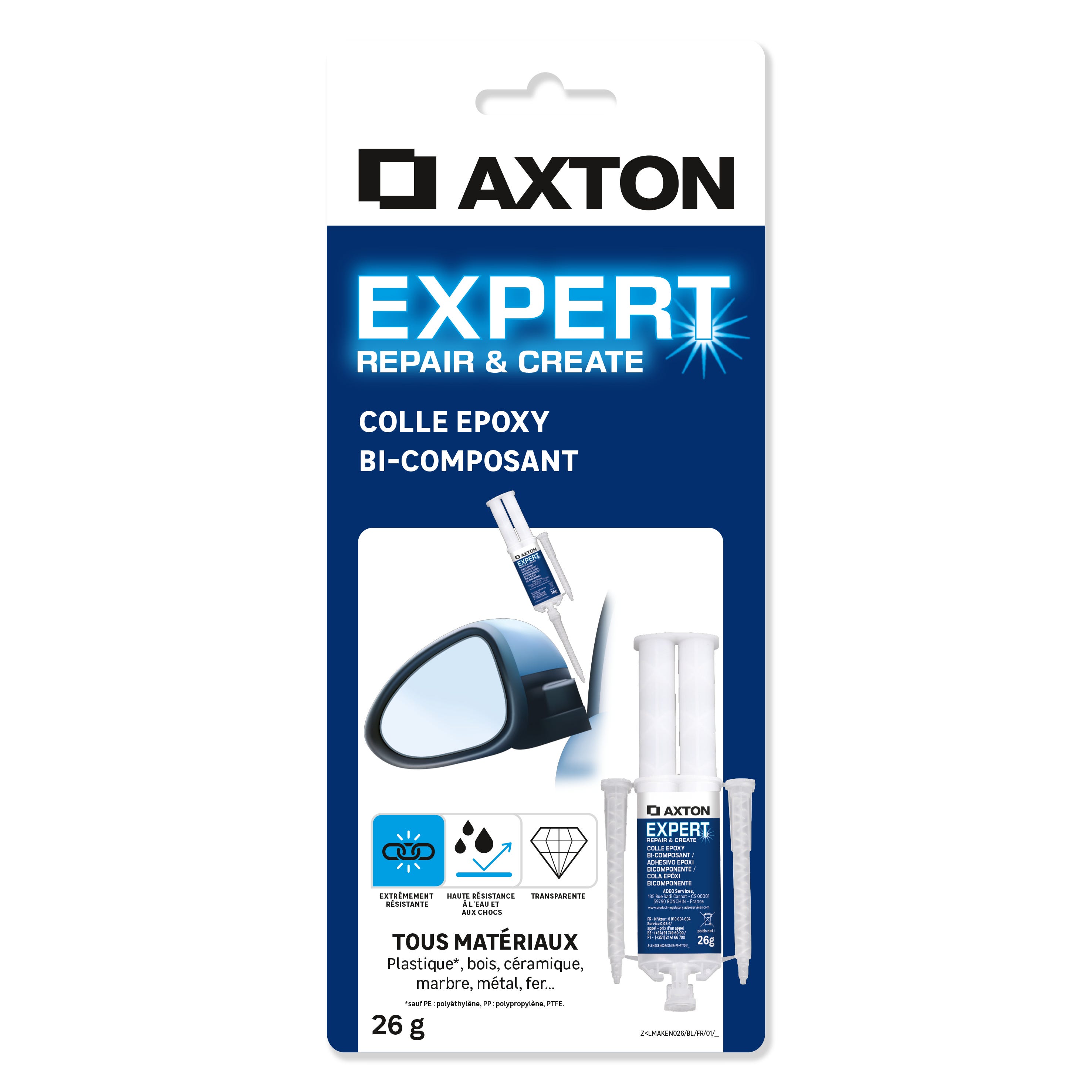 Colle de réparation liquide époxy Seringue universelle AXTON, 26 g ...