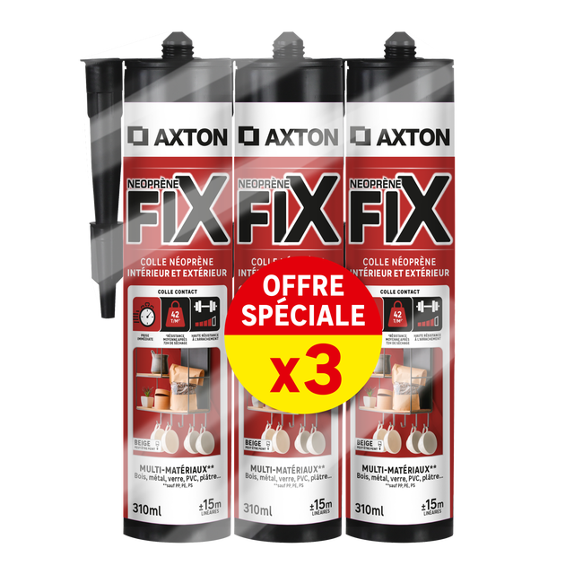 Lot de 3 colle de fixation pâte néoprène Intérieur/extérieur AXTON, 310ml beige