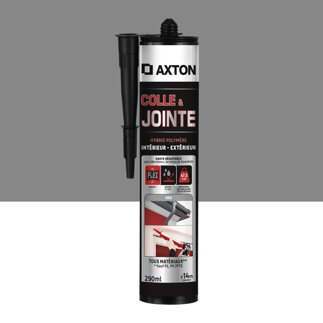 Colle de fixation pâte MS polymère Colle & jointe AXTON, 290ml gris RAL 7016