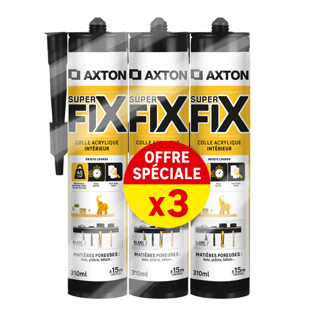 Lot de 3 colle de fixation pâte acrylique Superfix AXTON, 310ml blanc