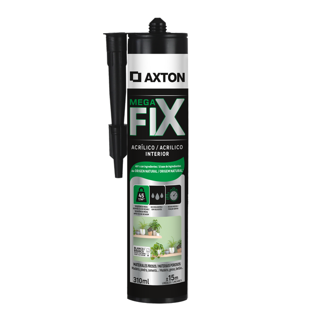 Adhesivo de montaje AXTON Basebio interior 310 ml beige para placa de yeso, aplicación con pistola, compatible con humedad. Para fijar un material a una superficie.