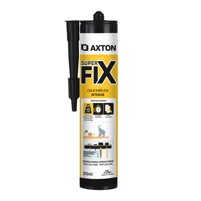 Adhesivo de montaje AXTON Super Fix AXTON 310 ml transparente para yeso, PVC, hormigón, aplicación con pistola, resiste al agua. Para fijar un material a una superficie.