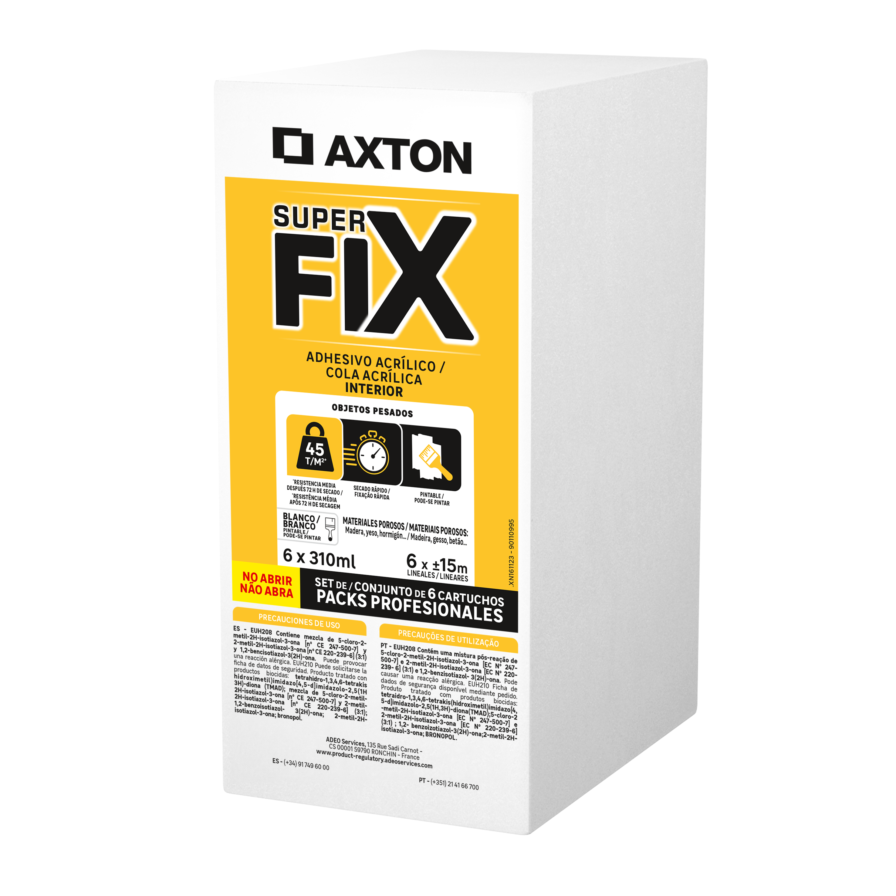 Conjunto de 6 Colas de montagem super fix 310ml branco Axton - 3