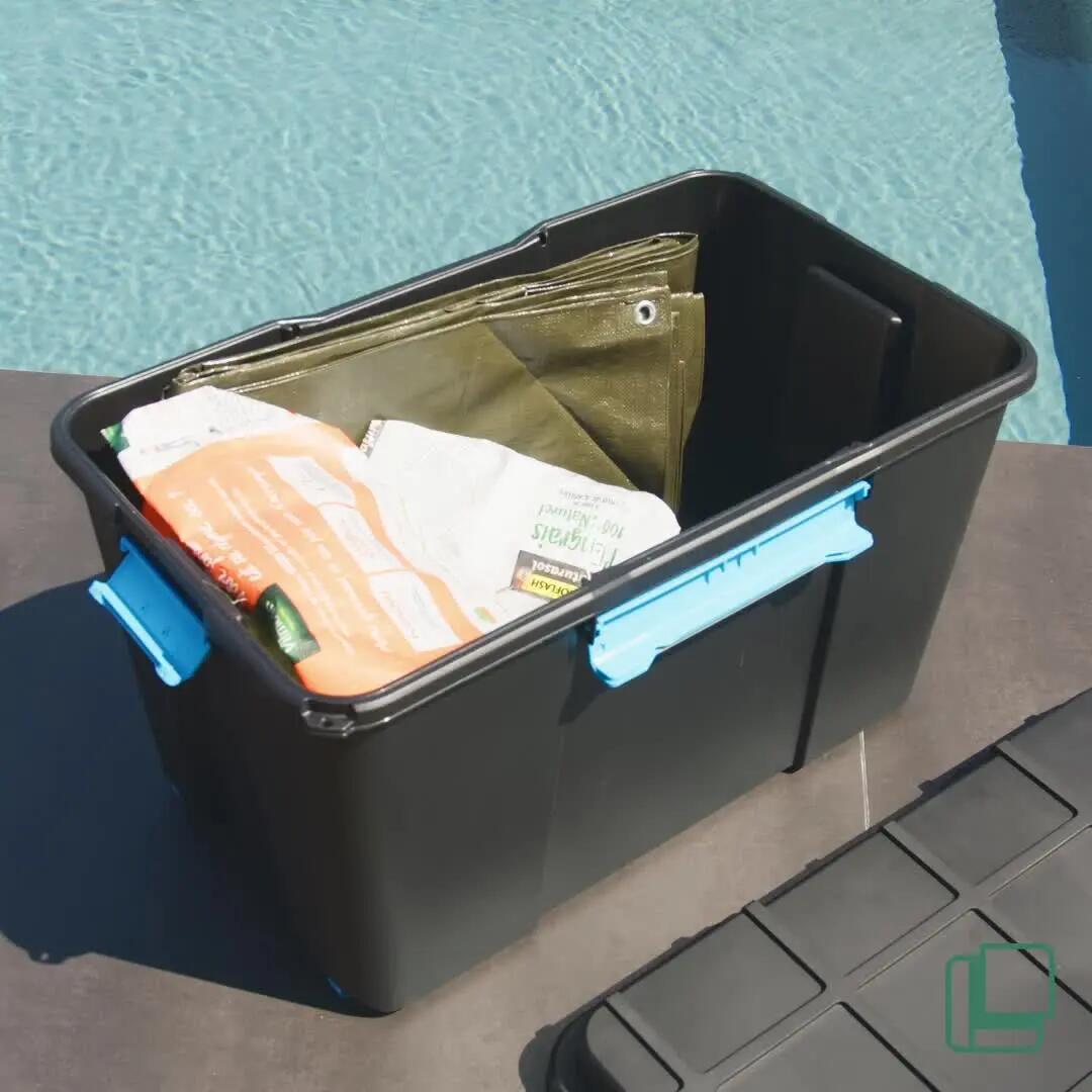 Caja de plástico reciclado hermética en negro capacidad 110L  medidas 73.5x44.5x46 cm - 8